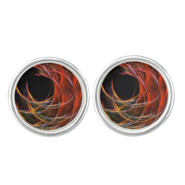 Breaking the Circle Vortex of Fire Abstract Art Cufflinks (Front)