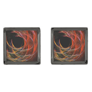 Breaking the Circle Vortex of Fire Abstract Art Cufflinks