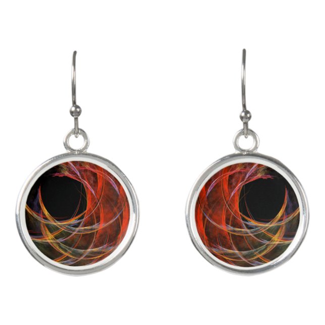 Breaking the Circle Vortex of Fire Abstract Art Earrings (Front)