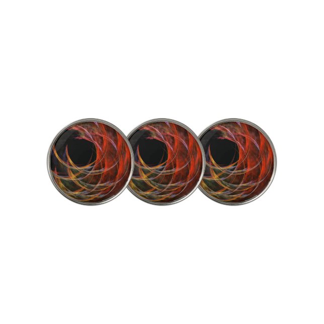 Breaking the Circle Vortex of Fire Abstract Art Golf Ball Marker (3 Up)