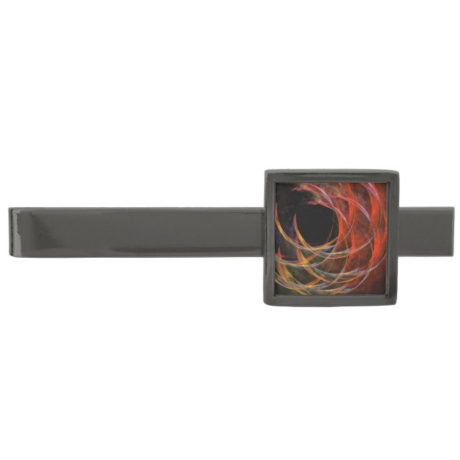 Breaking the Circle Vortex of Fire Abstract Art Gunmetal Finish Tie Bar (Front)