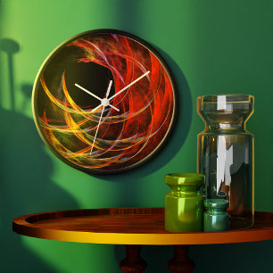 Breaking the Circle Vortex of Fire Abstract Art Large Clock