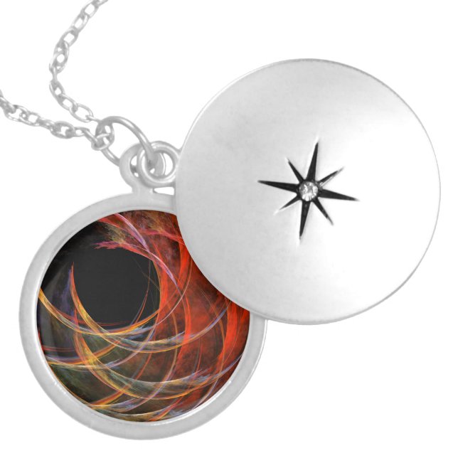 Breaking the Circle Vortex of Fire Abstract Art Locket Necklace (Front)