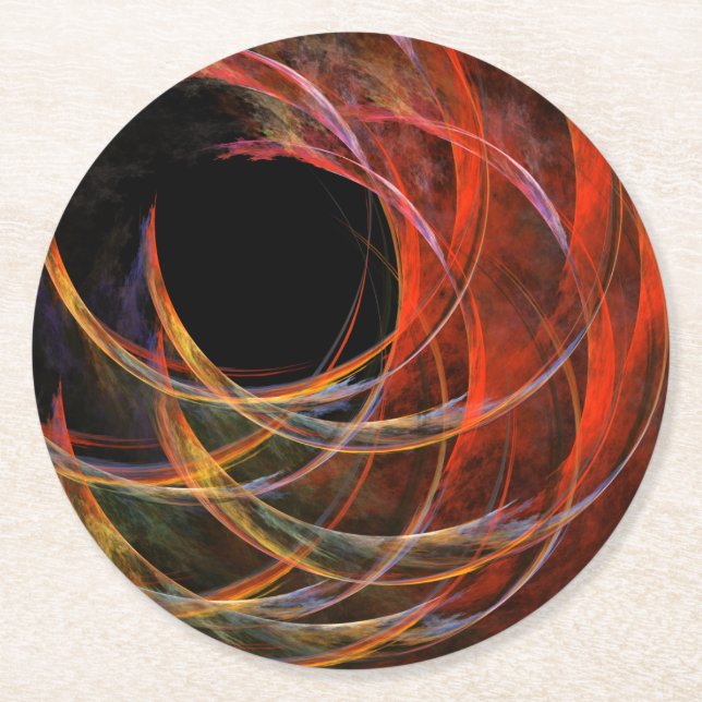 Breaking the Circle Vortex of Fire Abstract Art Round Paper Coaster (Front)