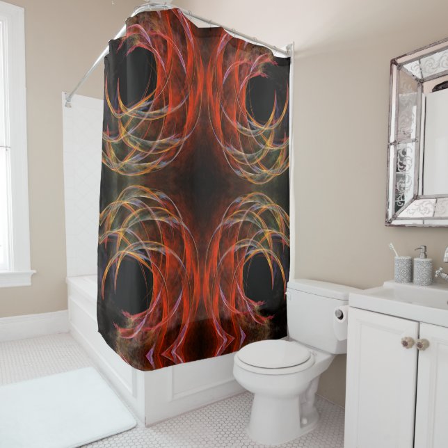 Breaking the Circle Vortex of Fire Abstract Art Shower Curtain (In Situ)