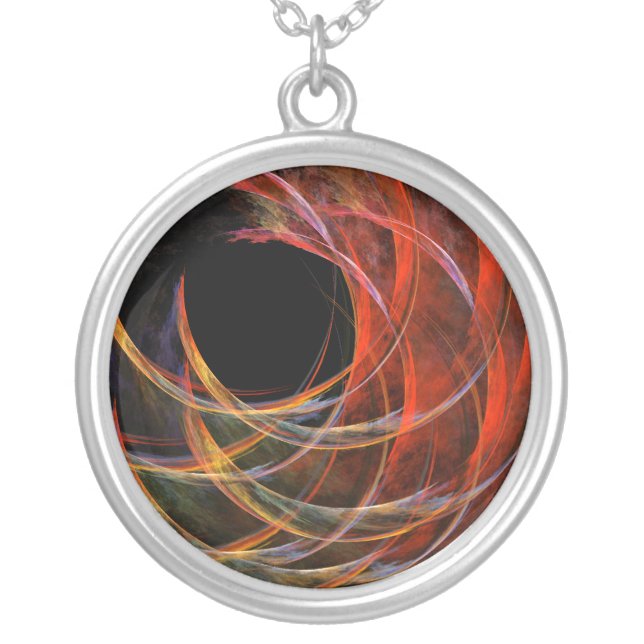 Breaking the Circle Vortex of Fire Abstract Art Silver Plated Necklace (Front)