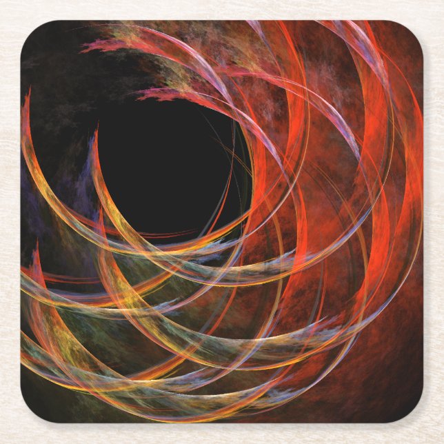 Breaking the Circle Vortex of Fire Abstract Art Square Paper Coaster (Front)