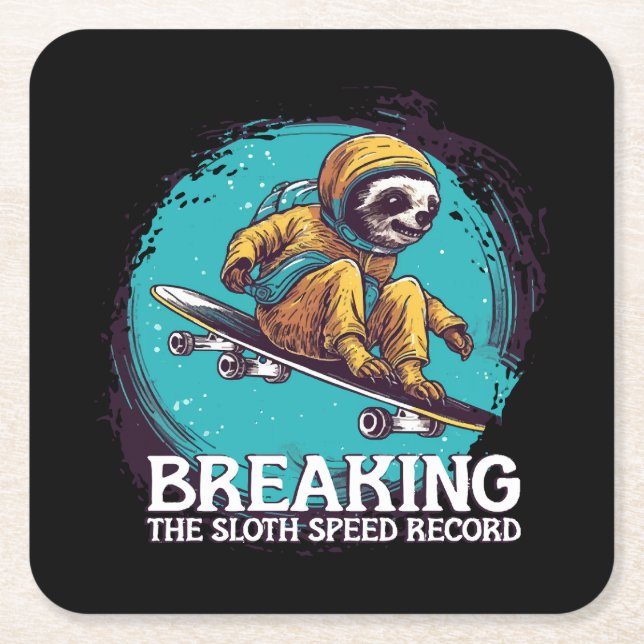 Breaking the Sloth Speed Record Square Paper Coaster (Front)