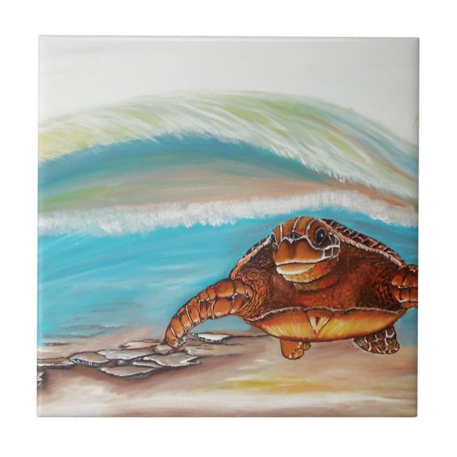 Breaking the Water's Crest Sea Turtle Tile (Front)