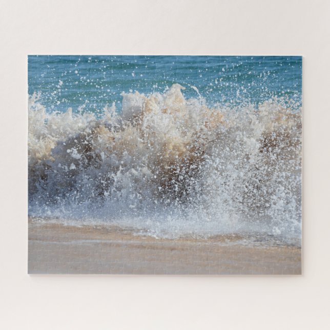 Breaking wave crashing onto sandy beach jigsaw puzzle (Horizontal)