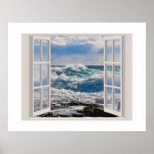 Breaking waves through the Window Poster
