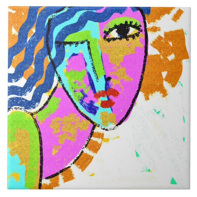 Breakthrough Abstract Portrait of a Woman Ceramic Tile (Front)