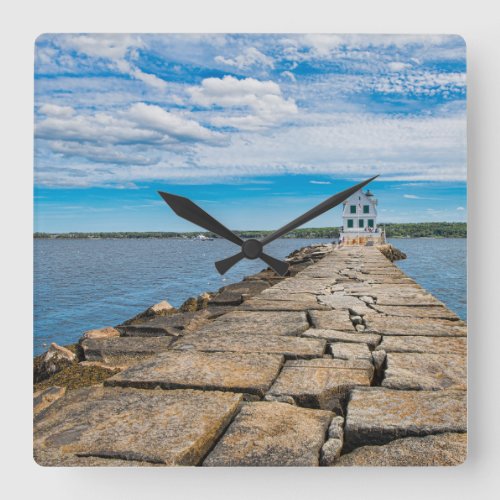 Breakwater and Maine Lighthouse Square Wall Clock