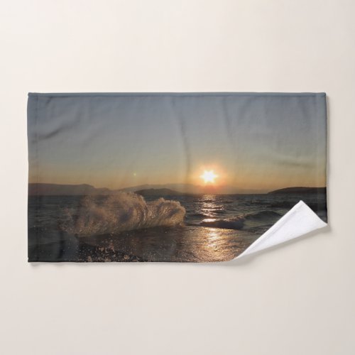 Breakwater in Croatia beautiful sunset    Hand Towel