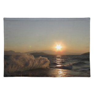 Breakwater Sunset in Croatia – Adriatic Bura Waves Cloth Placemat