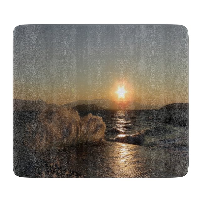 Breakwater Sunset in Croatia – Adriatic Bura Waves Cutting Board (Front)