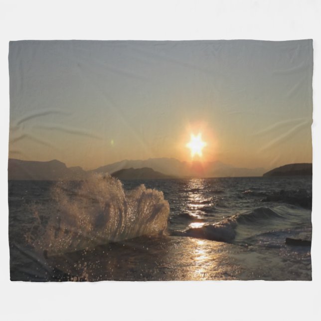 Breakwater Sunset in Croatia – Adriatic Bura Waves Fleece Blanket (Front (Horizontal))