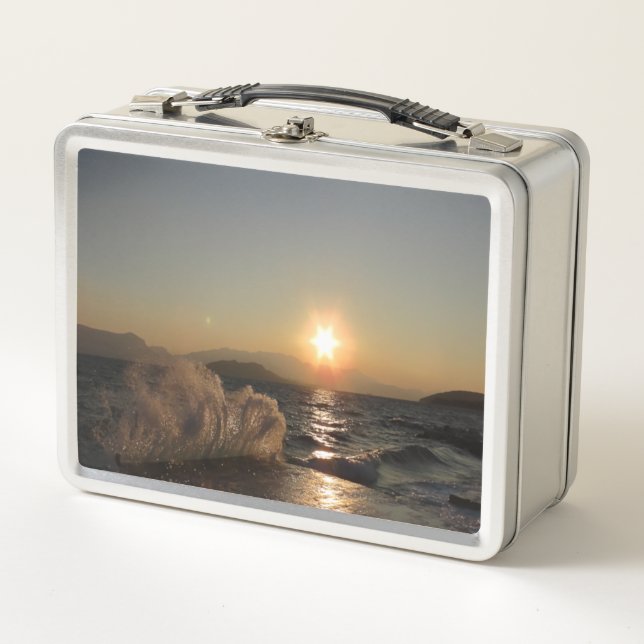Breakwater Sunset in Croatia – Adriatic Bura Waves Metal Lunch Box (Front)