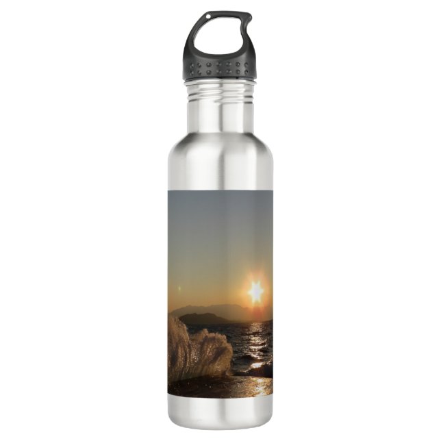 Breakwater Sunset in Croatia – Adriatic Bura Waves Stainless Steel Water Bottle (Front)