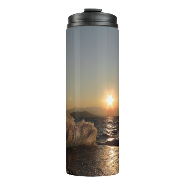 Breakwater Sunset in Croatia – Adriatic Bura Waves Thermal Tumbler (Front)