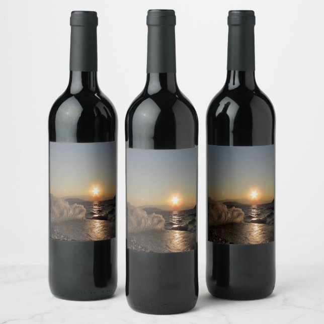 Breakwater Sunset in Croatia – Adriatic Bura Waves Wine Label (Bottles)
