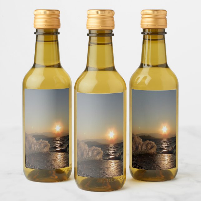 Breakwater Sunset in Croatia – Adriatic Bura Waves Wine Label (Bottles)