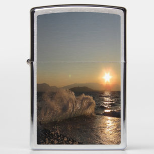 Breakwater Sunset in Croatia – Adriatic Bura Waves Zippo Lighter