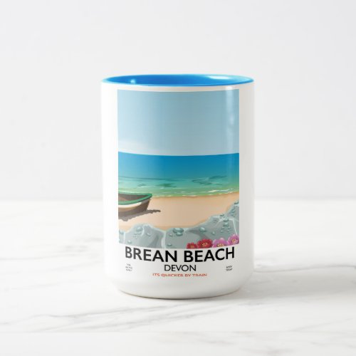 Brean Beach Devon vintage travel poster Two_Tone Coffee Mug