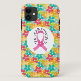 Breast Cancer 10 Year Survivor Pink Ribbon iPhone 11 Case