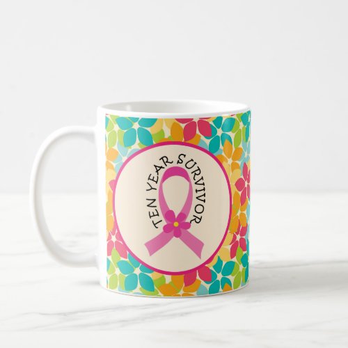 Breast Cancer 10 Year Survivor Pink Ribbon Gift Coffee Mug
