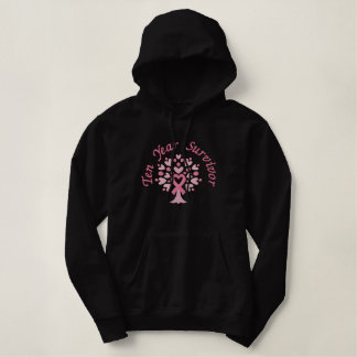 Breast Cancer 10 Year Survivor Ribbon embroidered Embroidered Hoodie