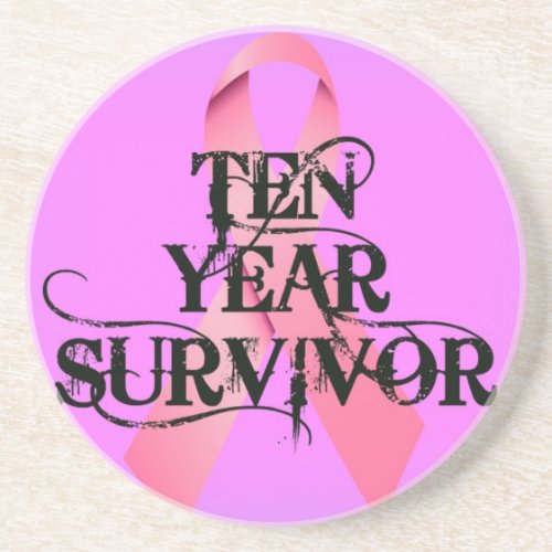 Breast Cancer 10 Year Survivor Ribbon Sandstone Coaster
