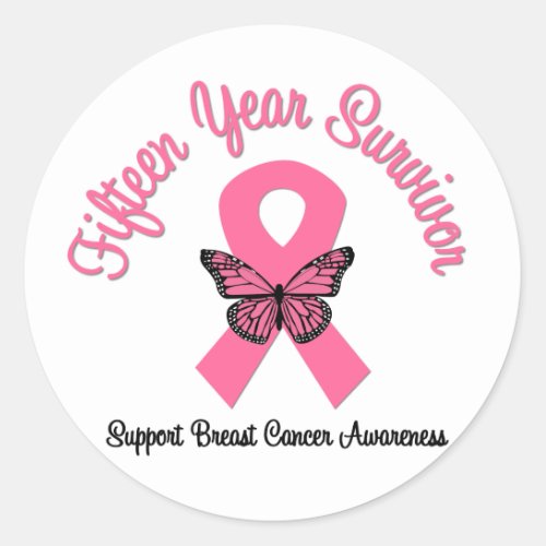 Breast Cancer 15 Year Survivor Classic Round Sticker