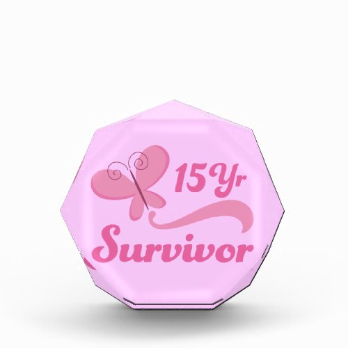 Breast Cancer 15 Year Survivor Pink Ribbon Acrylic Award