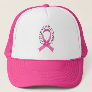 Breast Cancer 15 Year Survivor Pink Ribbon Gift Trucker Hat