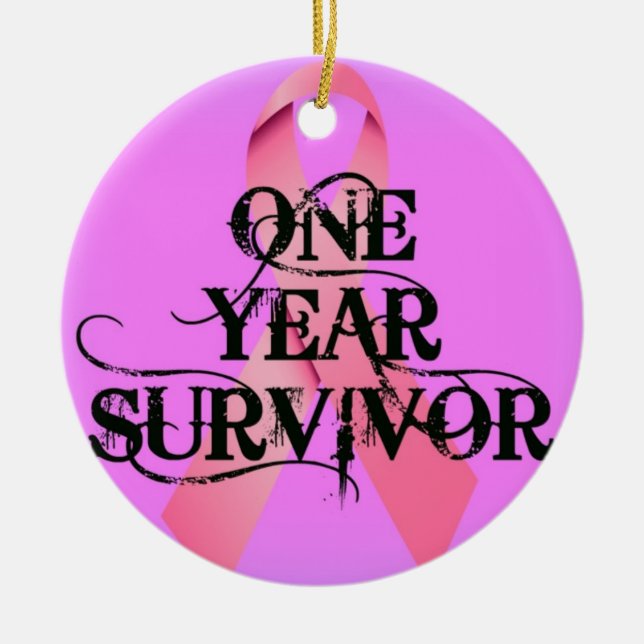Breast Cancer 1 Year Survivor Ceramic Ornament (Front)