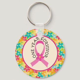 Breast Cancer 1 Year Survivor Ribbon Gift Keychain