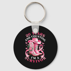 Breast Cancer 20 Years Survivor Nk Ribbon Cowgirl Keychain