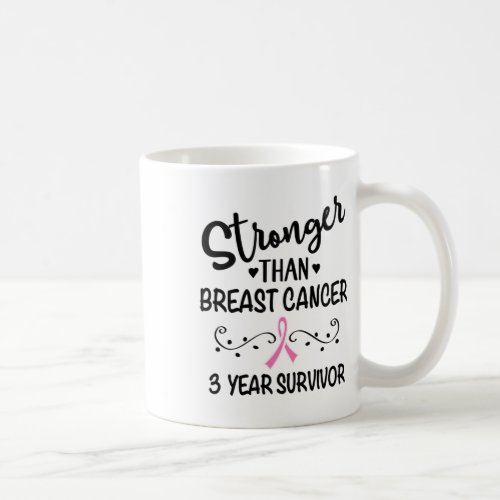 Breast Cancer 3 Year Survivor Pink Ribbon Awarenes Coffee Mug