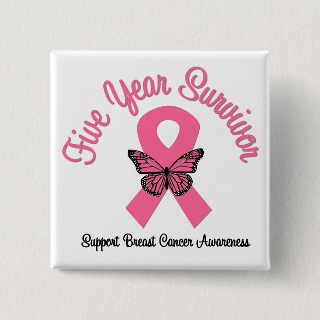 Breast Cancer 5 Year Survivor Pinback Button (Front)