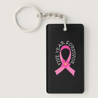 Breast Cancer 5 Year Survivor Pink Ribbon Keychain