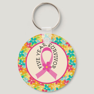 Breast Cancer 5 Year Survivor Ribbon Gift Keychain