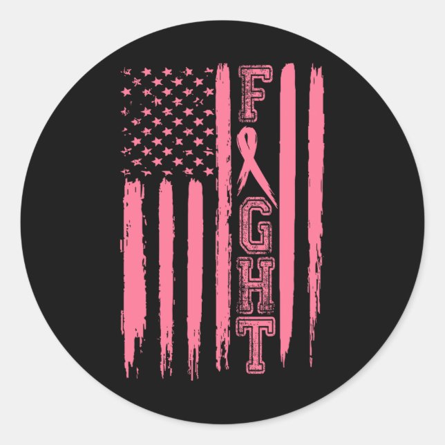 Breast Cancer American Flag Breast Cancer Survivor Classic Round Sticker (Front)