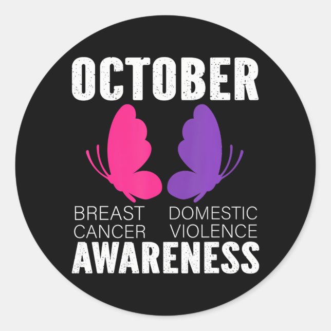 Breast Cancer And Domestic Violence Awareness Classic Round Sticker (Front)