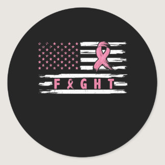 Breast Cancer Awareness American Flag Classic Round Sticker