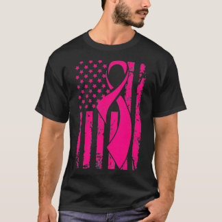 Breast Cancer Awareness  American Flag Distressed  T-Shirt