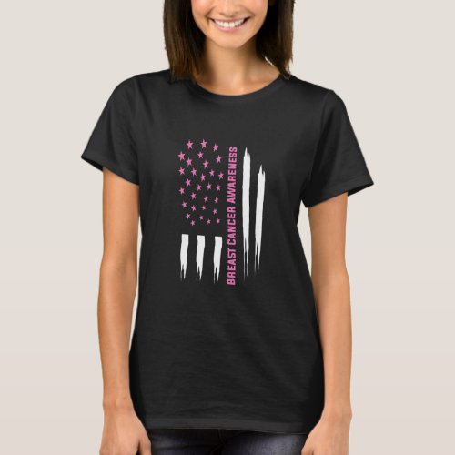 Breast Cancer Awareness American Flag Distressed  T_Shirt