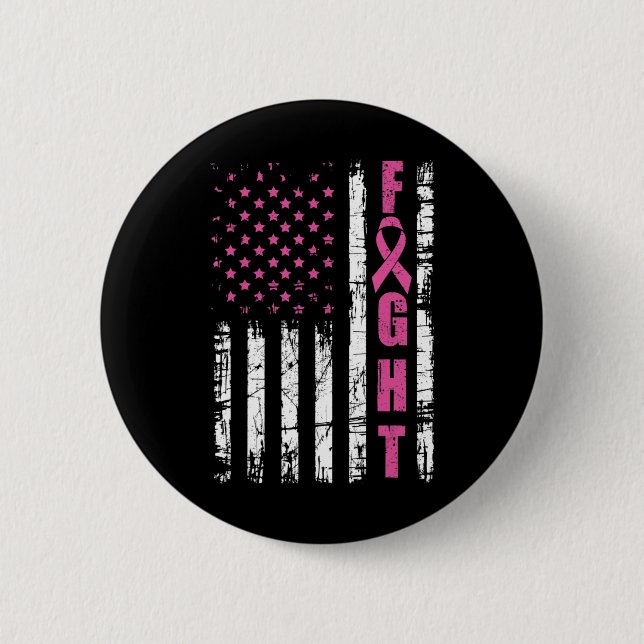 Breast Cancer Awareness American Flag Fight Pink R Button (Front)
