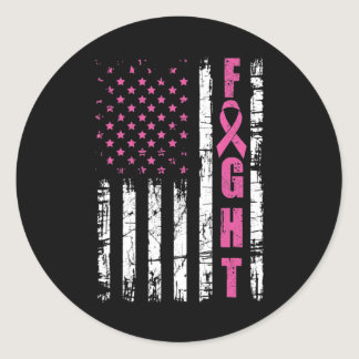 Breast Cancer Awareness American Flag Fight Pink R Classic Round Sticker