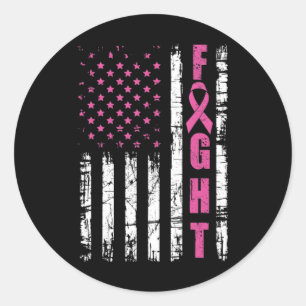 Breast Cancer Awareness American Flag Fight Pink R Classic Round Sticker